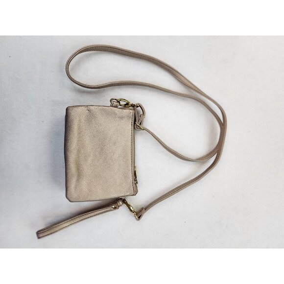 Maurices Beige Gold Basketweave Wristlet Wallet Small Crossbody Shoulder Purse - Picture 2 of 9